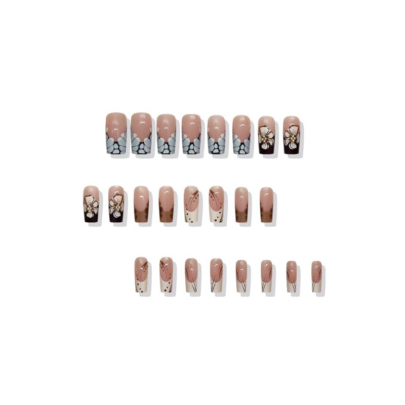 Uñas Postizas Francesas De Presión, Tamaño Mediano, Cuadradas, Brillantes, Con