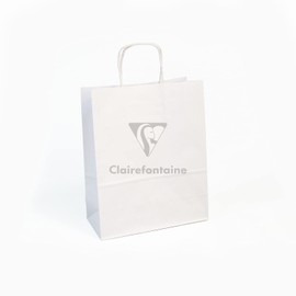 Clairefontaine 395708C - A Pack Of 25 Kraft Gift Bags - 22x10x27cm - 100g - Colour: White - Twisted Handles - Ideal For: Gift Wrapping, Food Industry, Basic Kraft Bag
