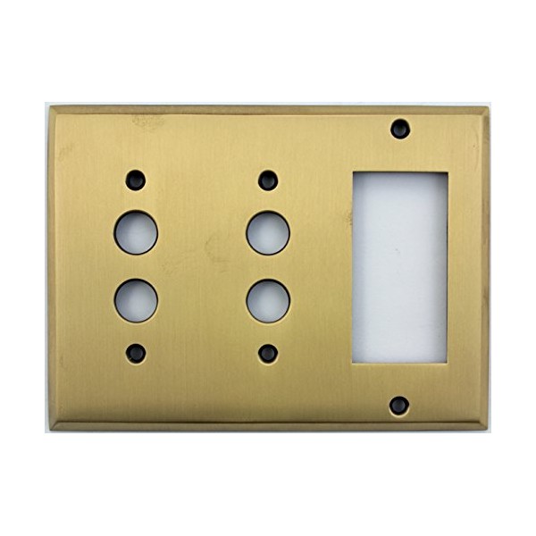 Antique Brass 3 Gang Wall Plate - 2 Push Button