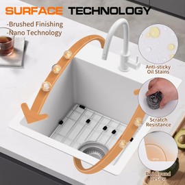 White Kitchen & Bar Sink, 15x17 Inch Stainless Steel Kitchen Sink Single Bowl Topmount Kitchen Sink With Sink Grid And Drain Assembly Bright White Bar Sink Enhance Aesthetic Appeal Of Modern Kitchen