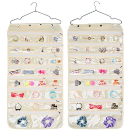 Luney Hanging Jewelry Organizer with Zippers, 56 Pockets Earring Holder Organizer with Pockets for Woman, for Hanging Earrings, Necklaces, Bracelets, Rings, Storage, Closet (Beige)