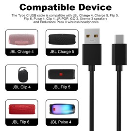 Gneinour Type C USB Cable Compatible with JBL Charge 4, Charge 5, Flip 5, Flip 6, Pulse 4, Clip 4, JR POP, GO 3, Xtreme 3 Speakers and Endurance Peak II Wireless Earphones, 3.3ft (Black)