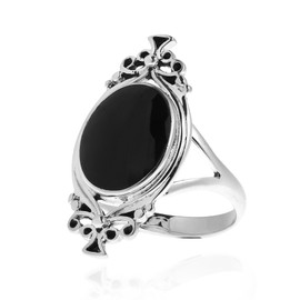 AeraVida Bohemian Vintage Simulated Black Onyx Oval Statement .925 Silver Ring (8) | Fashion Jewelry for Women | Anniversary Jewelry Gift