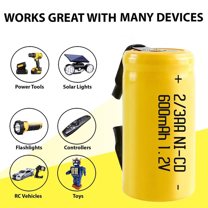 Odstore AA Ni-Cd 1.2V 2/3AA 600mAh Rechargeable Battery - 6pcs