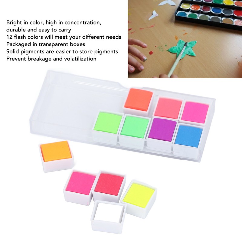 Neon Watercolor Paint Set 12 Colors Fluorescent Solid Art Supplies