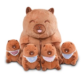 Niuniu Daddy 13" | 5 in 1 Capybara Stuffed Animals Family Set, Mommy Capybara Plush with 4 Babies Toys, Kawaii Big Pillowfort Plush for Girls Boys Adults with Christmas Birthday Party Presents Gifts