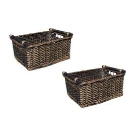 Topfurnishing SET OF 2 Kitchen Log Fireplace Wicker Storage Basket With Handles Xmas Empty Hamper Basket [Oak,Set of 2 Small 31x25x16cm]