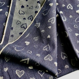 FFTByou Jacquard Denim Fabric, 10oz Non-Stretch Cotton, Heart Pattern, 75 inches Wide, Dark Blue (2 Yard Pre-Cut)