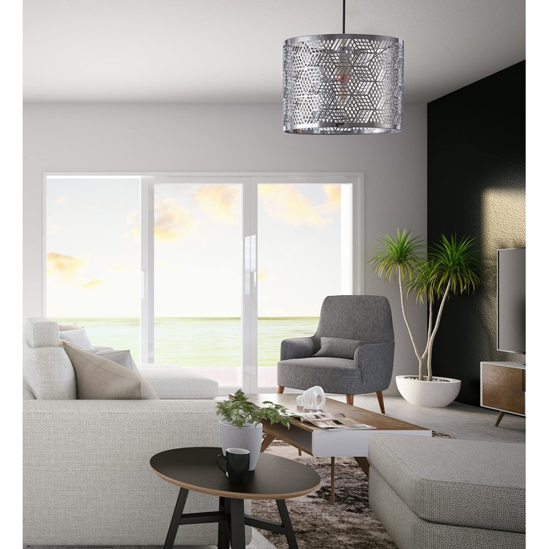 Innoteck Modern Decorative Cube-Pattern Chrome Metal Drum Shade, Multi-Functions for