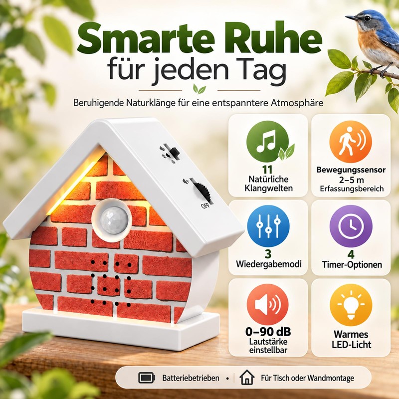 QKTYB Bird Chirping Box Motion Sensor with Light, Natural Sounds