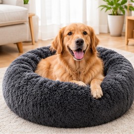 Round Plush Pet Bed for Dogs & Cats – Soft Washable Cushion for Small to Large Pets, 40–90 cm