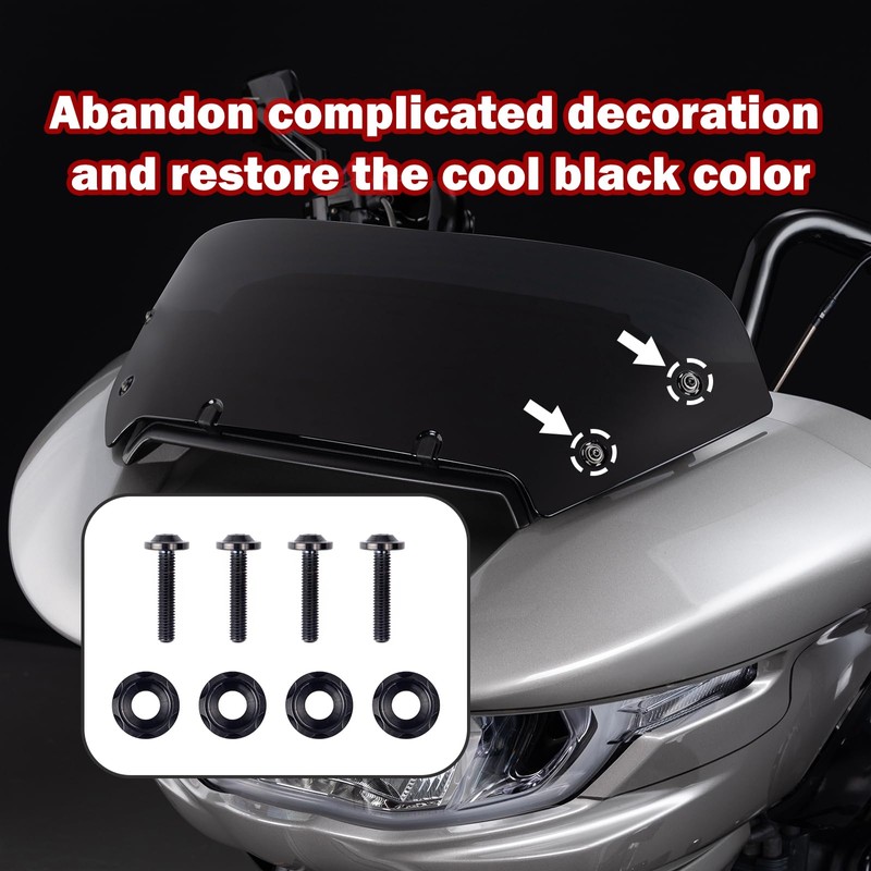 Generic Harley Black Titanium Windshield Screws, Motorcycle Top Performance Fairing