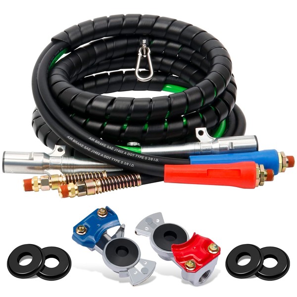 YiaChuii 15ft 3 in 1 ABS & Power Air Line Hose with Glad Hands & 4 Glad Hand Seals for Tractor Trailer Semi Truck