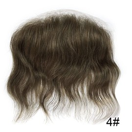 Swiss Lace Front Mens Frontal Hairpiece for Receding Natural Hairline V-Shape Lace Thin Skin Poly Pu Forehead Replacement Human Hair System Toupee for Men(4cmX18cm, #4 Medium Brown-90% Light Density)