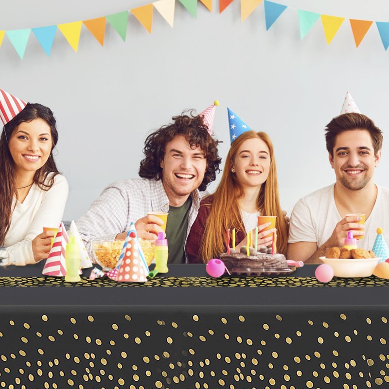 Party Tablecloth, Pack of 4, Reusable Tablecloth, Black Gold Rectangle