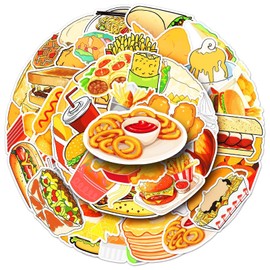 50 Packs Fast Food Stickers Water Bottles Laptop Phone Computer Guitar Skateboard Hamburger Fries Vinyl Sticker Waterproof Aesthetic Trendy Decals for Kids Teens Girls Adults