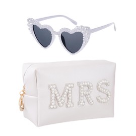 hoyuwak Bride To Be Gift Set Bride Pearl Sunglasses MRS Makeup Bag Wedding Gifts for Women Engagement Bachelorette Party