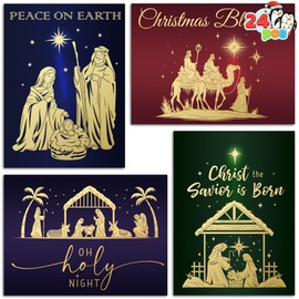 JOYIN 24 PCS Religious Christmas Greeting Cards with Envelopes 4 Designs Boxed Cards Set for Winter Xmas Holiday, Merry Christmas Season Cards, Present Giving, Wintertime Gifts Notes Cards