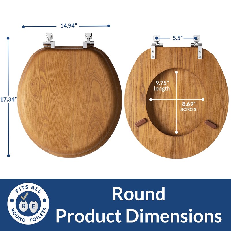 Mayfair Natural Oak Veneer Round Toilet Seat with Chrome Hinges
