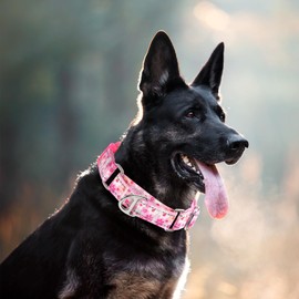 MAOWUWUJOZ Pink Floral Martingale Collar for Dogs - Reflective Nylon with Quick Release Buckle & Padded Comfort - No Slip Choke Heavy Duty Collar for Training, Walking & Nighttime Use L