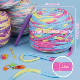 LEREATI T Shirt Yarn for Crocheting 285g/100m Rainbow Tshirt Yarn for Crochet, Thick Crochet Yarn for Crocheting Bag, Blanket, Cushion, Craft Beginners, DIY Hand Knitting (Sky Blue & Rose)