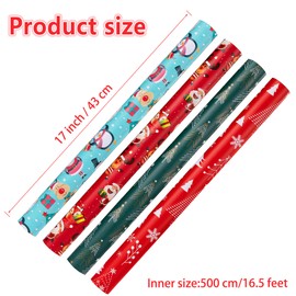 Christmas Wrapping Paper (4 Rolls, 93 sq. ft. ttl): Funny Snowmen, Snowflakes, Reindeer, Bear, Christmas Trees and Santa Claus with Gifts Design for Holiday Gift Wrap- 17 Inches x 16.5 Feet Per Roll