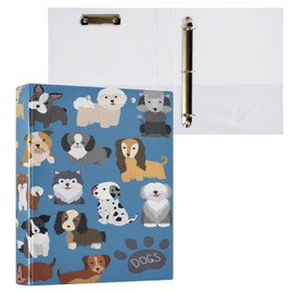 YETTASBIN Cute Dog 3 Round Ring Binders with 3 Interior PVC Clear Pockets, Waterproof Sturdy Basic Binders with Anti-Slip Metal Clip, Versatile Binders Holds 200 Sheets, 1 Pack