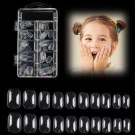 yowodana Nail Tips for Children, Set of 100, Small, Short Oval, Ultra Thin, Transparent, Elementary School Students, DIY, Short, Nail Decoration, Large Capacity, For Practice