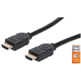 Manhattan - Cable HDMI 2.0 de 1.8 m, 4K de Alta Velocidad, 4K@60Hz, 18 Gbps, Certificación Premium, 4K@60Hz UHD,HEC, ARC, 3D, Ancho de Banda de 18 Gbps, HDMI Macho a Macho, Blindado