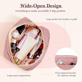 Noozion Makeup Bag, Travel Cosmetic Bag, Puffy Padded Make Up Bag for Women, Makeup Organizer Case, Wide-open Pouch Purse, Travel Essentials