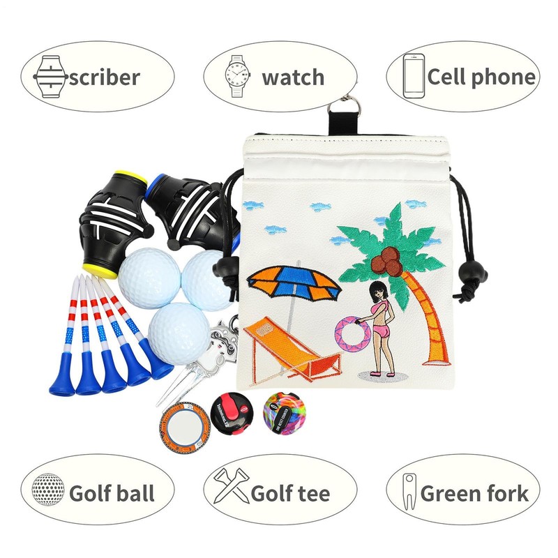 Golf Valuables Bag | PU Leather Golf Tee Storage Bag,Golf