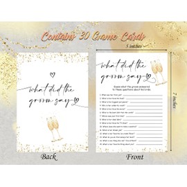 What Did the Groom Say Bridal Shower Game, Wedding Shower and Bachelorette Party - Set of 30 Cards, Gold Champagne Bridal Wedding Activities Game Cards for Guests, Bridal Shower Party Decorations-LK1