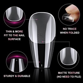 Bellelfin Clear Long Coffin Nail Tips, 600Pcs Long Nail Tips Full Cover Fake Acrylic Nail Tip Soft Ballerina False Nails Tips for Home DIY Nail Salon 12 Sizes