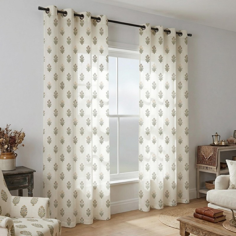 Brown Curtains 96 Inches Long 2 Panels Set,Sheer Patterned Floor