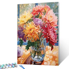 Tucocoo Tucocoo Persian Chrysanthemum in Vase DIY Paint by Numbers for Adults Flowers in Vase DIY Oil Painting Painting Kits Canvas with Acrylic Paints Flowers Floral Art 16x20 Inch Without Frame 