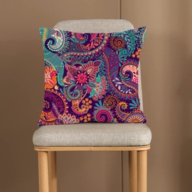 KUNQIAN Cushion Cover Boho Purple Bohemian Mandala Paisley Hippie Decor Abstract Flower Pillow Cover for Home Livingroom Couch Bed Sofa Decorate 18"x18" 45x45cm