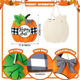 Yookeer Thanksgiving Fall Decorations for Home Pumpkin Door Decor Thanksgiving Wall Decor Hanging Pumpkin Happy Fall Wooden Front Door Decoration for Indoor Outdoor Home Hanging Holiday Decoration