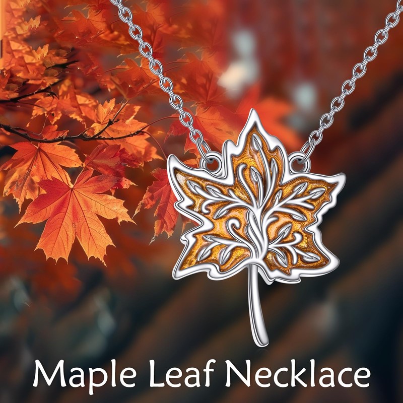 VIJASHOP Maple Leaf Necklace 925 Sterling Silver Dainty Maple Leaf