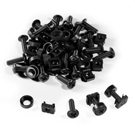 FGB 20 x M6 Cage Nuts Screws Set - 20 Pieces M6 x 20 mm Set Patch Panel Racks Server Enclosure 19 Inch 10 Inch Mounting Kit Steel for Network Cabinets - Black
