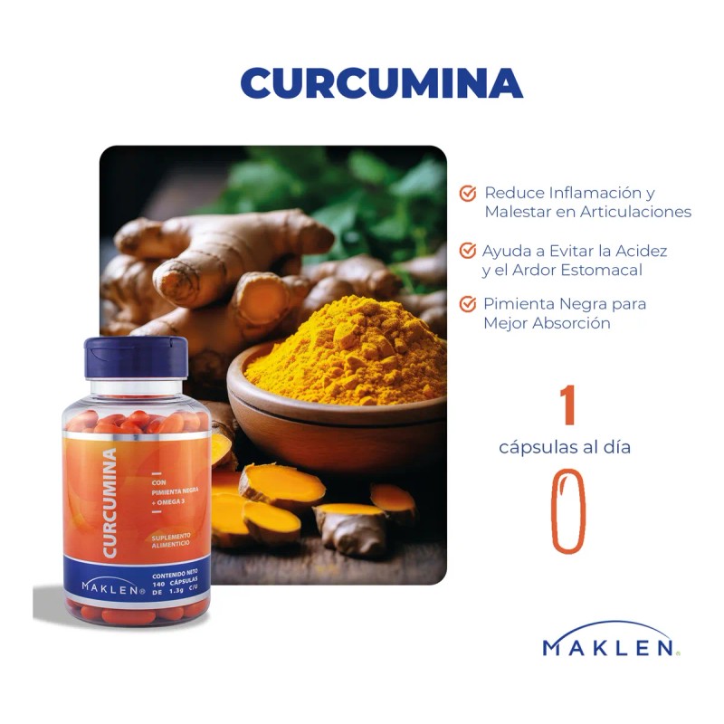 Curcuma Curcumina Omega 3 140 Softgels Maklen Sin Sabor