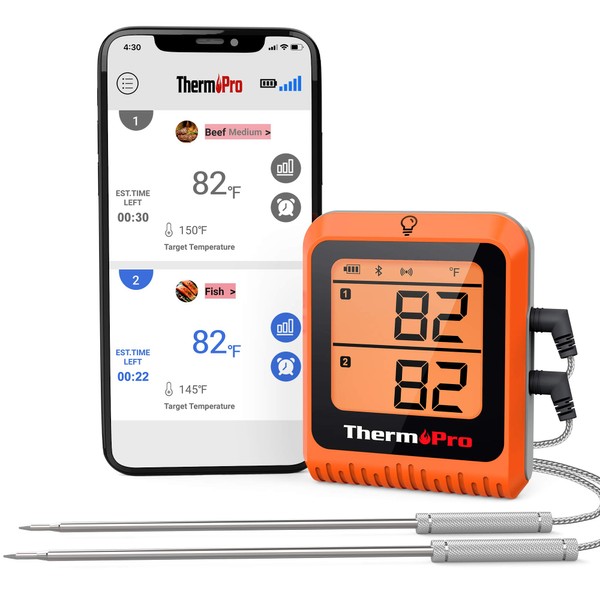 ThermoPro Wireless Meat Thermometer of 500FT, Bluetooth Meat Thermometer for Smoker Oven, Grill Thermometer with Dual Probes, Smart Rechargeable BBQ Thermometer for Cooking Turkey Fish Beef