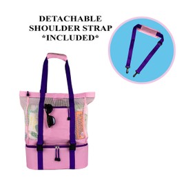 4simplethings Mesh Beach Tote Bag with Cooler Bottom and Adjustable Shoulder Strap for Large Tote Bag and Beach Bags for Women (Pink Color)