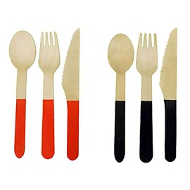 6.25 Wooden Cutlery Sets with Color Block 48 Total Pieces (Orange & Black)