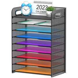 Samstar Organizador de escritorio de 9 niveles, bandeja de cartas de papel de malla, estantes de archivos, clasificador de papel con asas, color negro