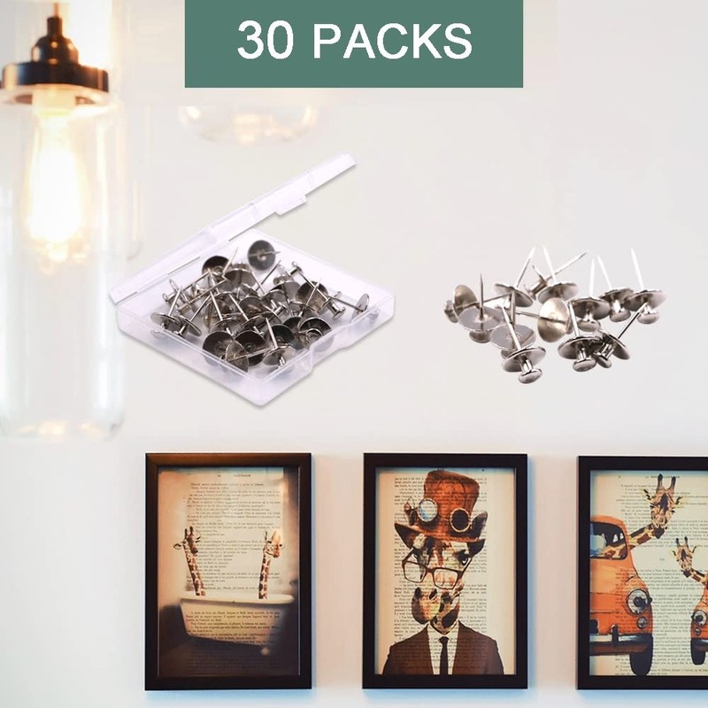 30 PCS Picture Hanger Nails, Double Headed Push Pins Hooks
