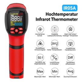 Infrarot Thermometer MESTEK Hochtemperatur Digital Laser Temperaturmessgerät -40°C bis 1600℃ mit K-Sonde IR Pyrometer Berührungslos LCD Alarm Einstellbarer Emissionsgrad für Kochen Industrial HVAC