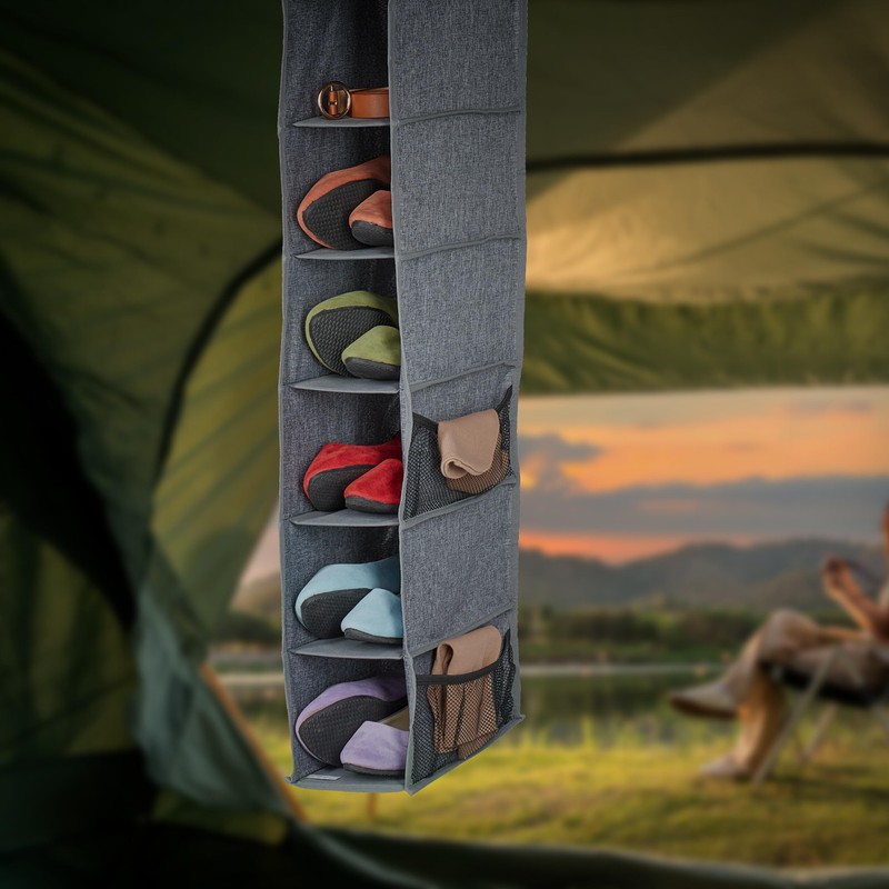 Relaxdays Wardrobe Hanging Shelf, 6 Compartments, Fabric, 92 x 15.5