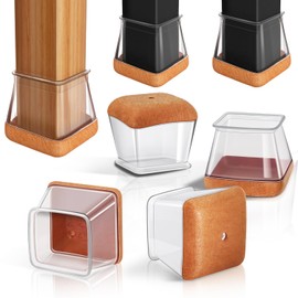 PISAO 24 Pcs Chair Leg Floor Protectors Square, Silicone Chair Leg Protectors Caps Covers for Hardwood Floors, Furniture Pads Sliders with Wrapped Felt Bottom Large (Fit:1-1/8"~1-1/2")