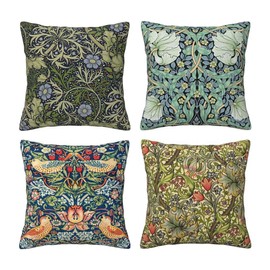 WWOOPLL William Morris Set of 4 Cushion Covers 60x60cm, Vintage Botanical Floral Garden Home Decor Pillowcases Throw Cushions Pillow Covers for Living Room Sofa Couch Bed, 24x24 Inch