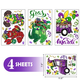 Mfault 98 PCS Mardi Gras Window Clings 4 Sheets, Purple Fleur De Lis Gnome Lobster Alligator Truck Wall Stickers Decals Decorations, New Orleans Carnival Holiday Living Room Home Kitchen Decor